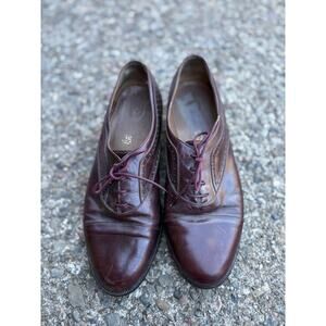 R. Martegani Mens Cap Toe Oxfords 8.5 Burgundy Brown Leather Brogue Italy Shoes